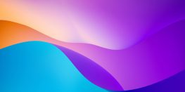 Vibrant digital abstract with wavy layers of blue, purple, and orange.