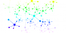 Colorful abstract network with nodes and connections in a variety of pastel colors.