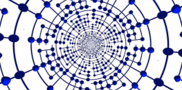 Intricate blue and white network pattern on a black background, resembling a digital spiderweb.