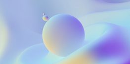 Abstract image of soft pastel colors with a large sphere and a smaller sphere hovering above it